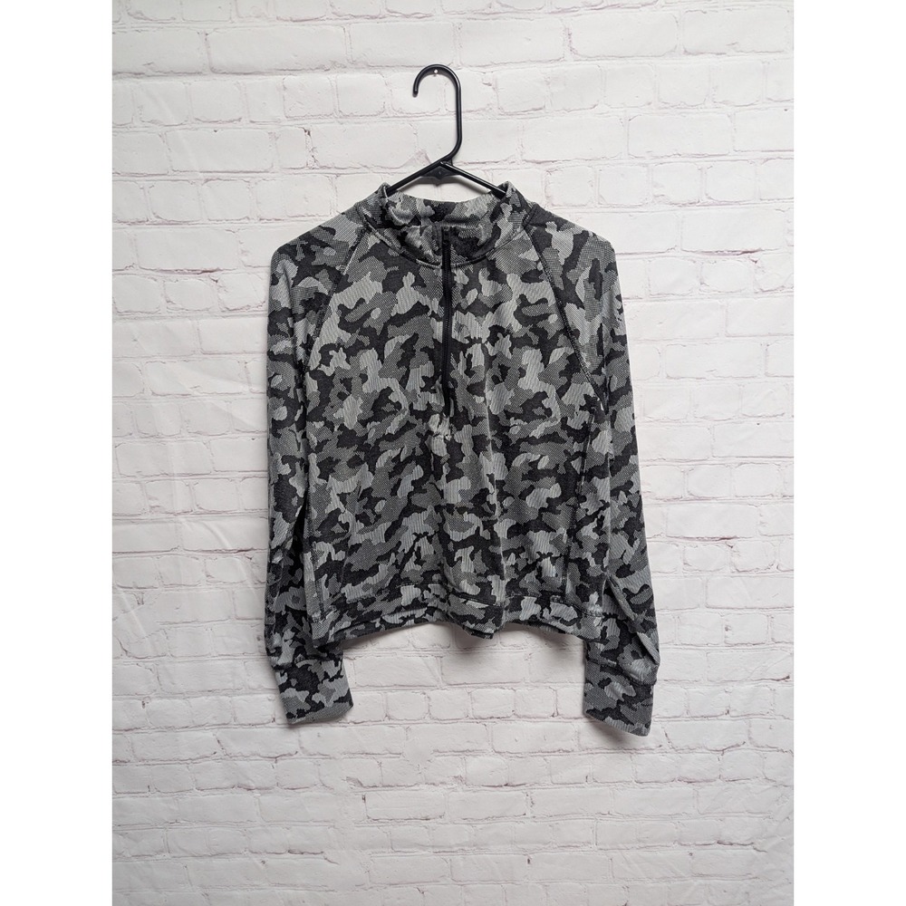 Spyder Active Womens Half Zip XL Black White Gray Cam Thumbholes Logo EUC 934